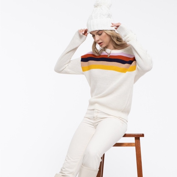 BLU PEPPER Multi-Color Striped Ivory Knit Sweater Womens Size LARGE NEW NWT - Picture 4 of 6